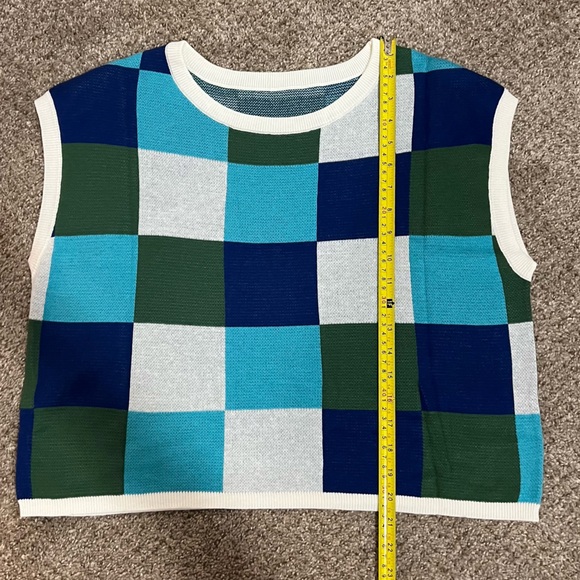 Women's Cap Sleeve Color Block Crop Top - Trendy Casual Knit Summer Sweater - Picture 2 of 5